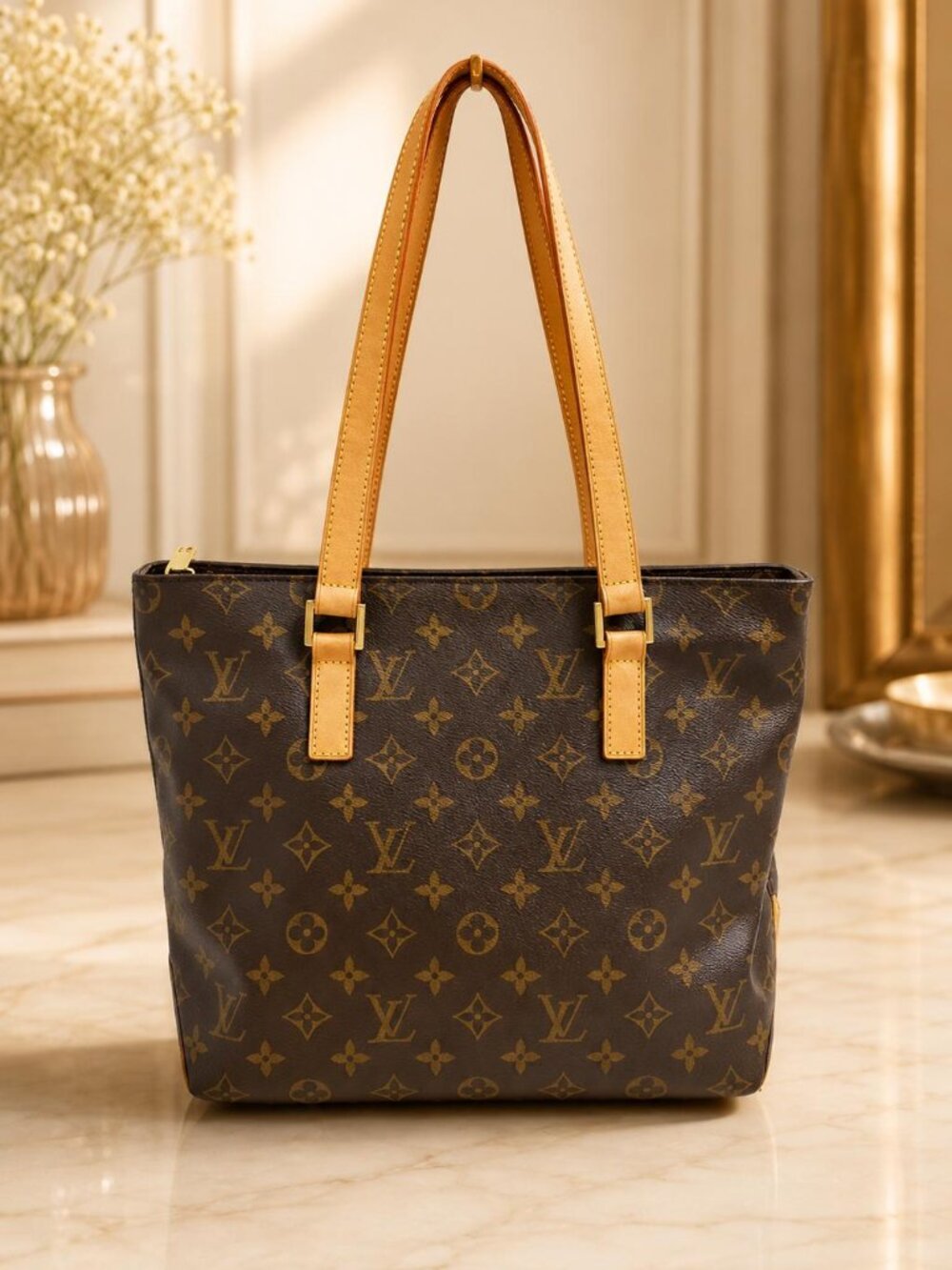 Authentic Louis Vuitton Cabas Piano Monogram Canvas Shoulder Tote Bag